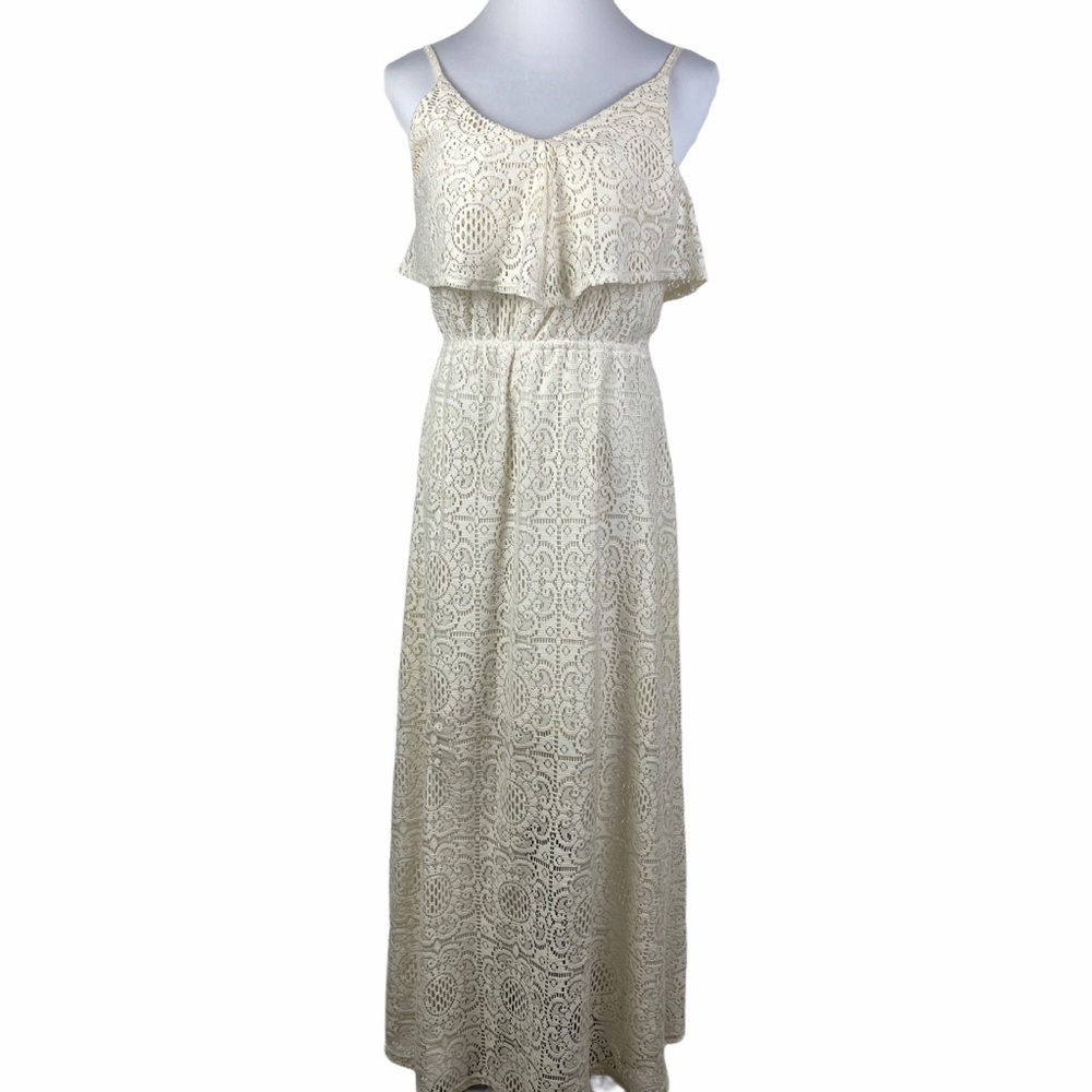 No Comment Ivory Eyelet Short Lining Long Maxi Dress Women's Junior Large
